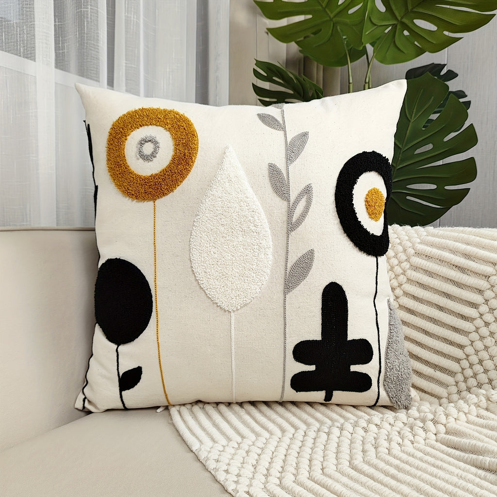 Round Floral Embroidered Cushion Cover