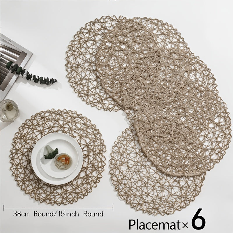 Set of 6 Modern Hollow Woven Round Placemats