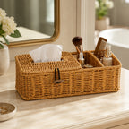 Boho Raffia Desk Organiser with Tissue Holder