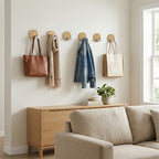 4 Adhesive Stainless Steel Hooks with Wood Base