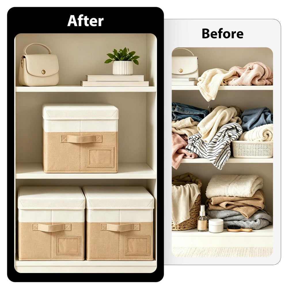 Set of 3 Large Fabric Storage Boxes with Lids
