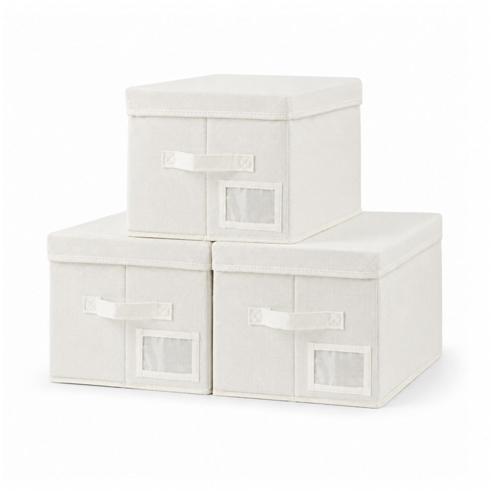 Set of 3 Large Fabric Storage Boxes with Lids