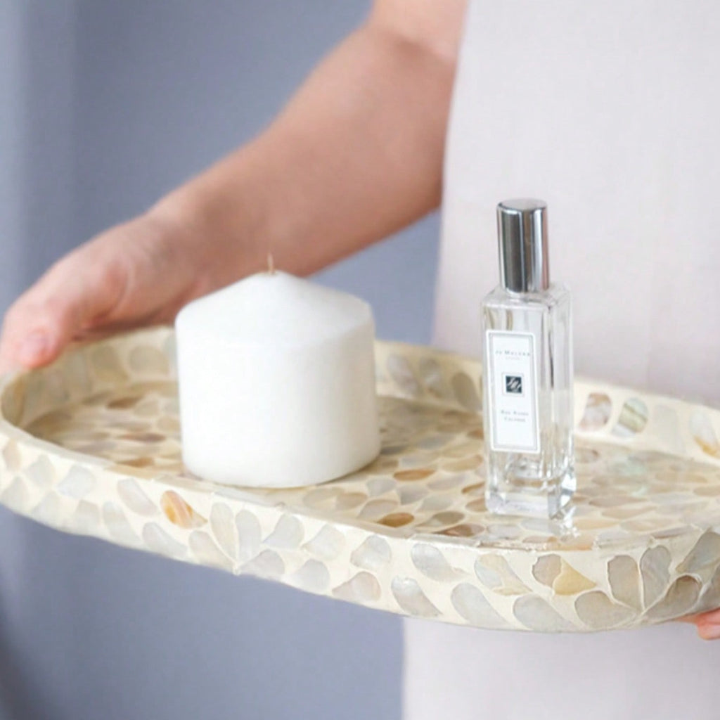 Mother-of-Pearl Inlay Oval Decorative Tray