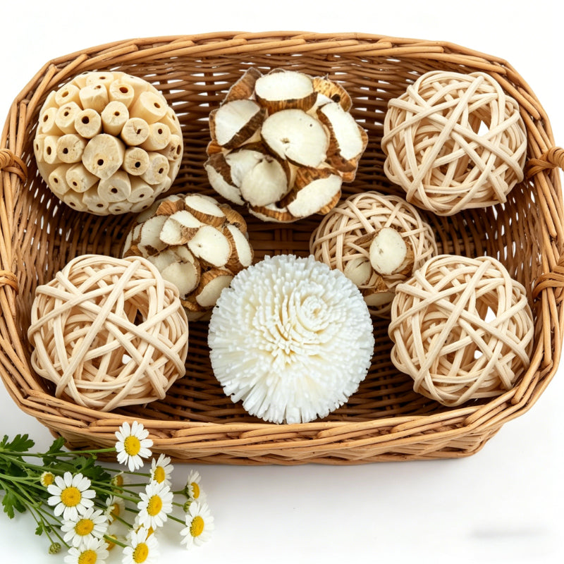 Set of 6 Handcrafted Wicker Decorative Balls