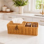 Boho Raffia Desk Organiser with Tissue Holder