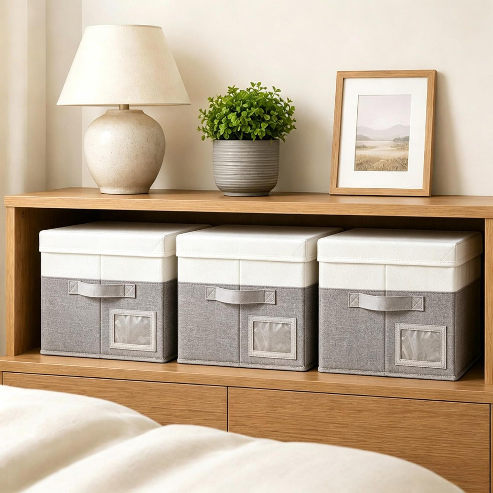 Set of 3 Large Fabric Storage Boxes with Lids