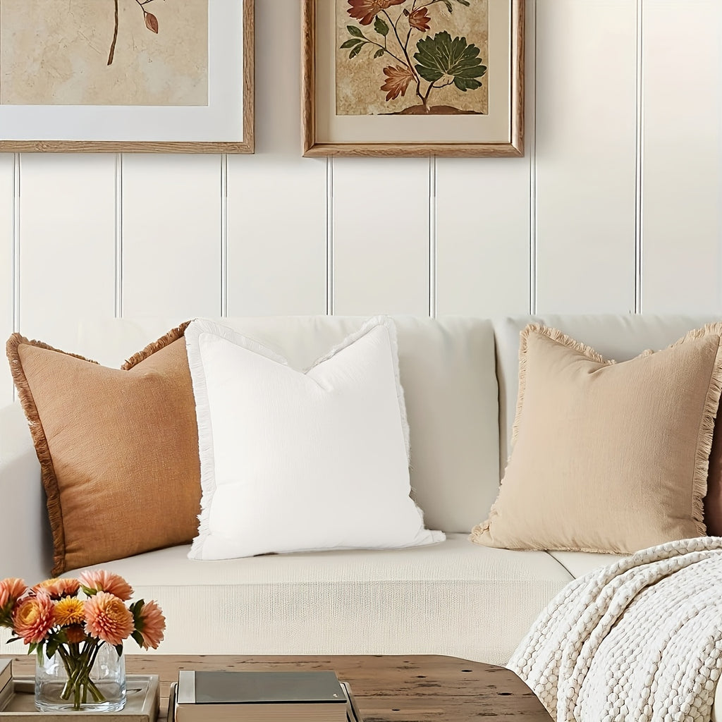 Set of 3 Fringed Bohemian Linen Pillowcases