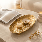 Hammered Gold Wrought Iron Decorative Tray with Tripod Stand