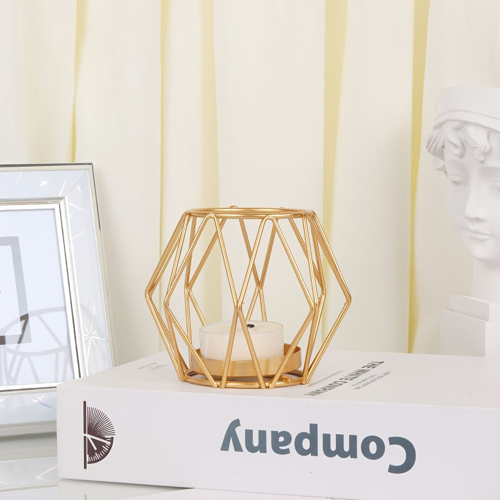 Elegant Geometric Hexagonal Iron Candle Holder