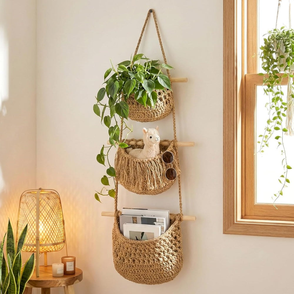 3-Tier Boho Braided Rope Wall Organiser
