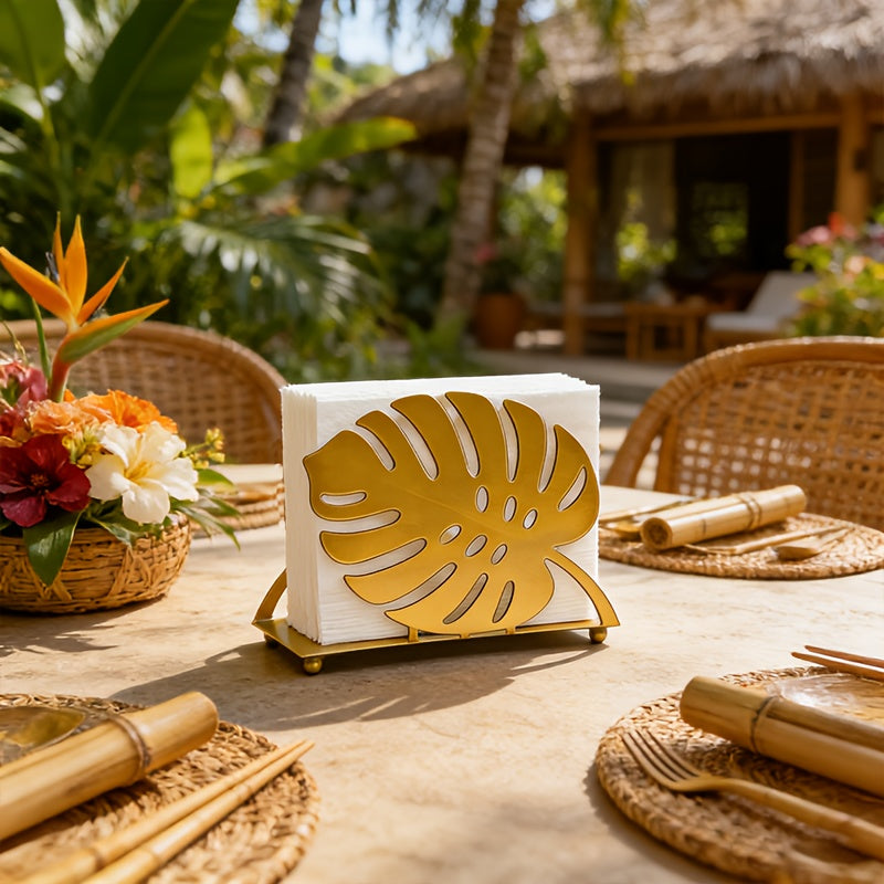 Gold Leaf Iron Napkin & Plate Holder