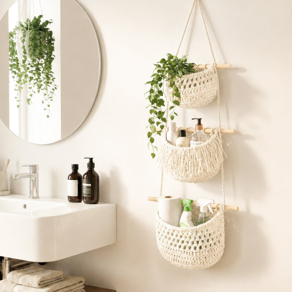 3-Tier Boho Braided Rope Wall Organiser