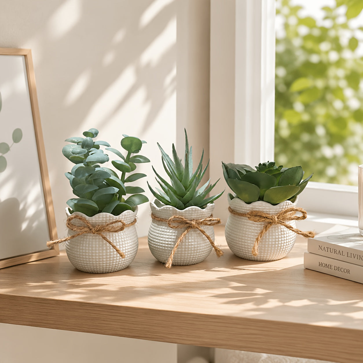Set of 3 Mini Artificial Succulent Bonsai Plants