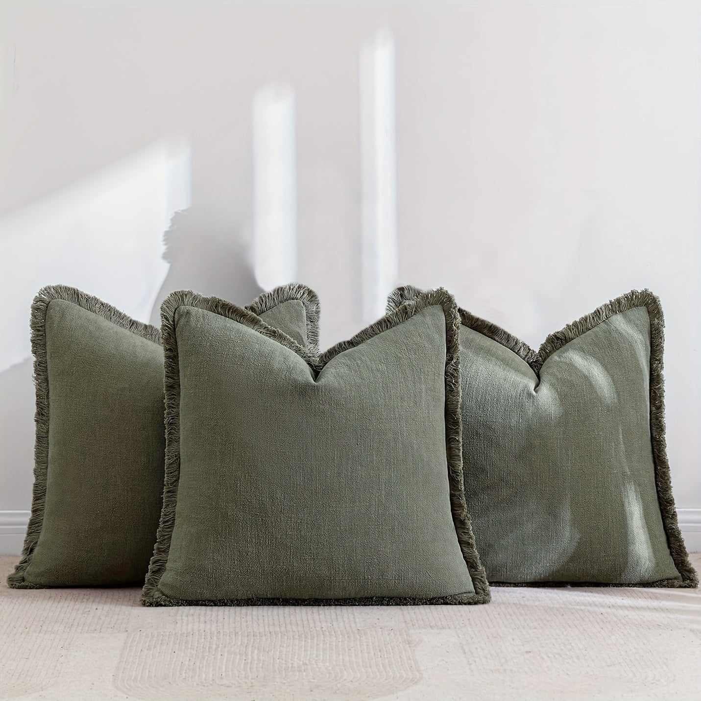 Set of 3 Fringed Bohemian Linen Pillowcases