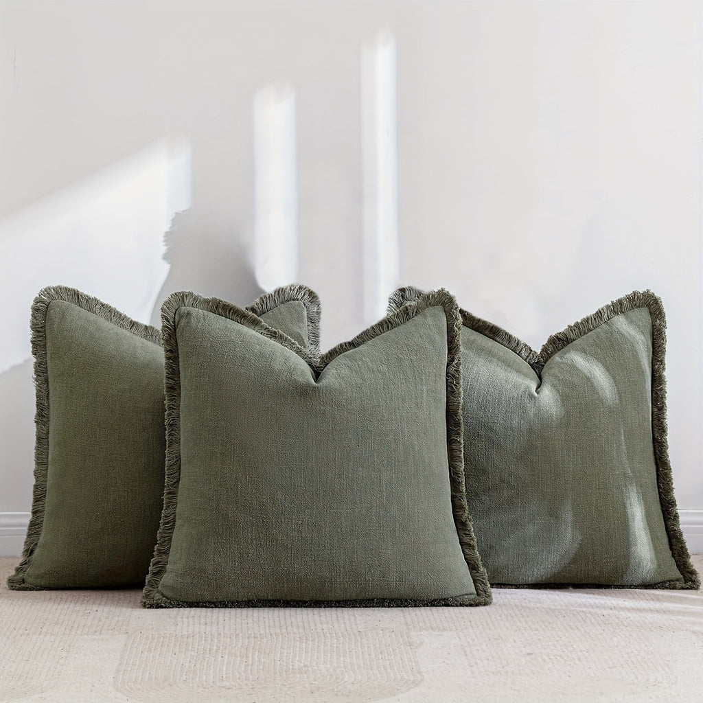 Set of 3 Fringed Bohemian Linen Pillowcases