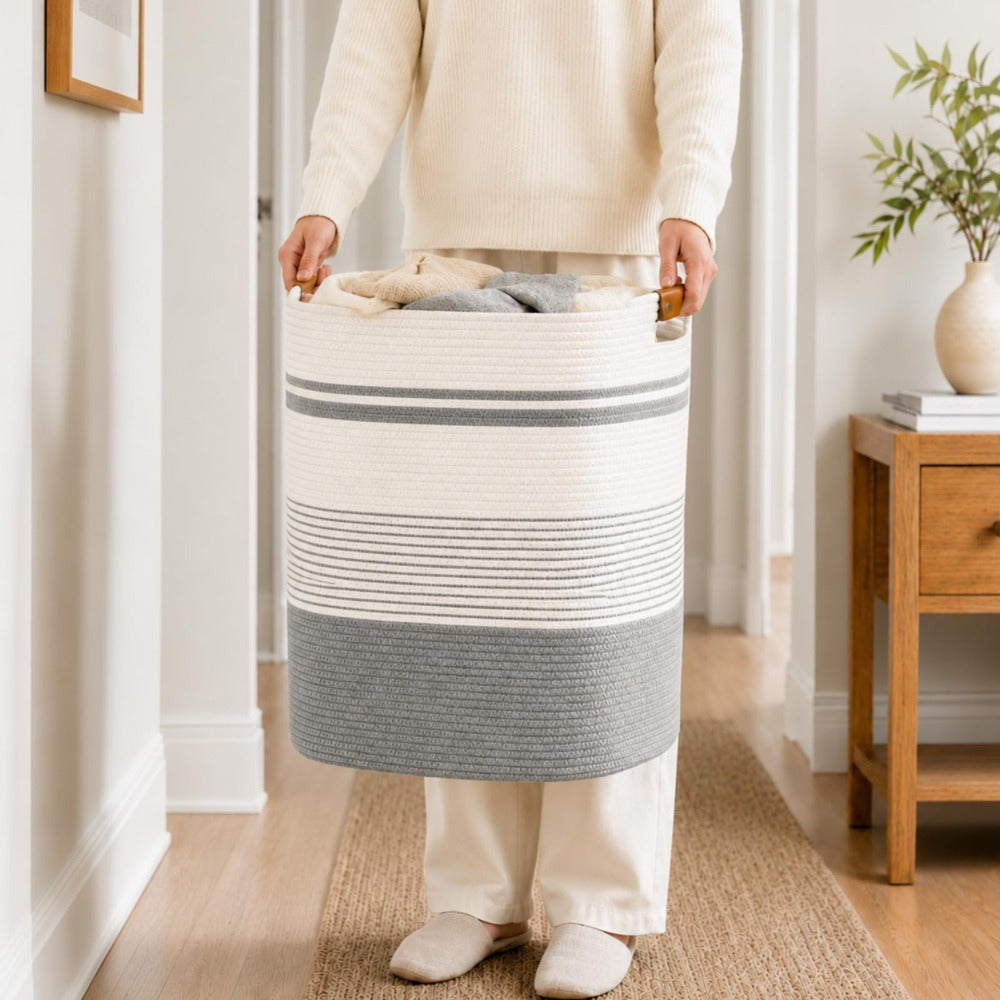Large Cotton Rope Storage Basket with Handles
