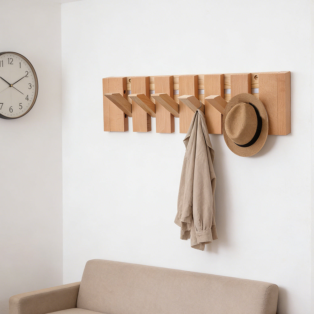 6-Hook Piano Key Wall-Mounted Wooden Coat Rack
