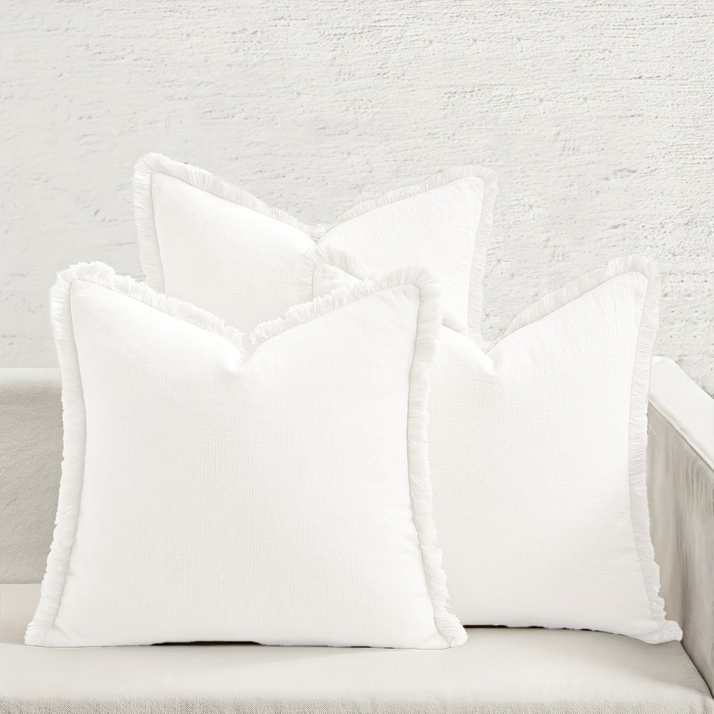 Set of 3 Fringed Bohemian Linen Pillowcases
