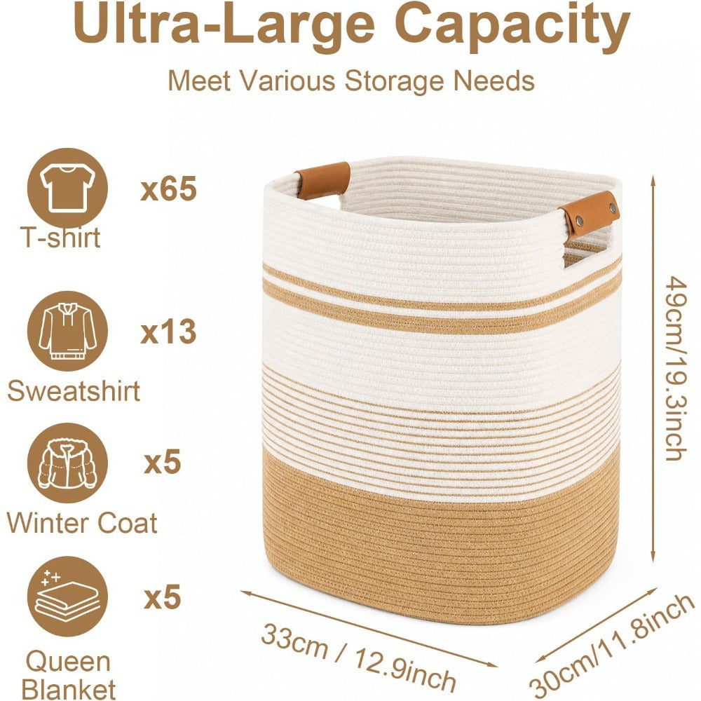 Large Cotton Rope Storage Basket with Handles