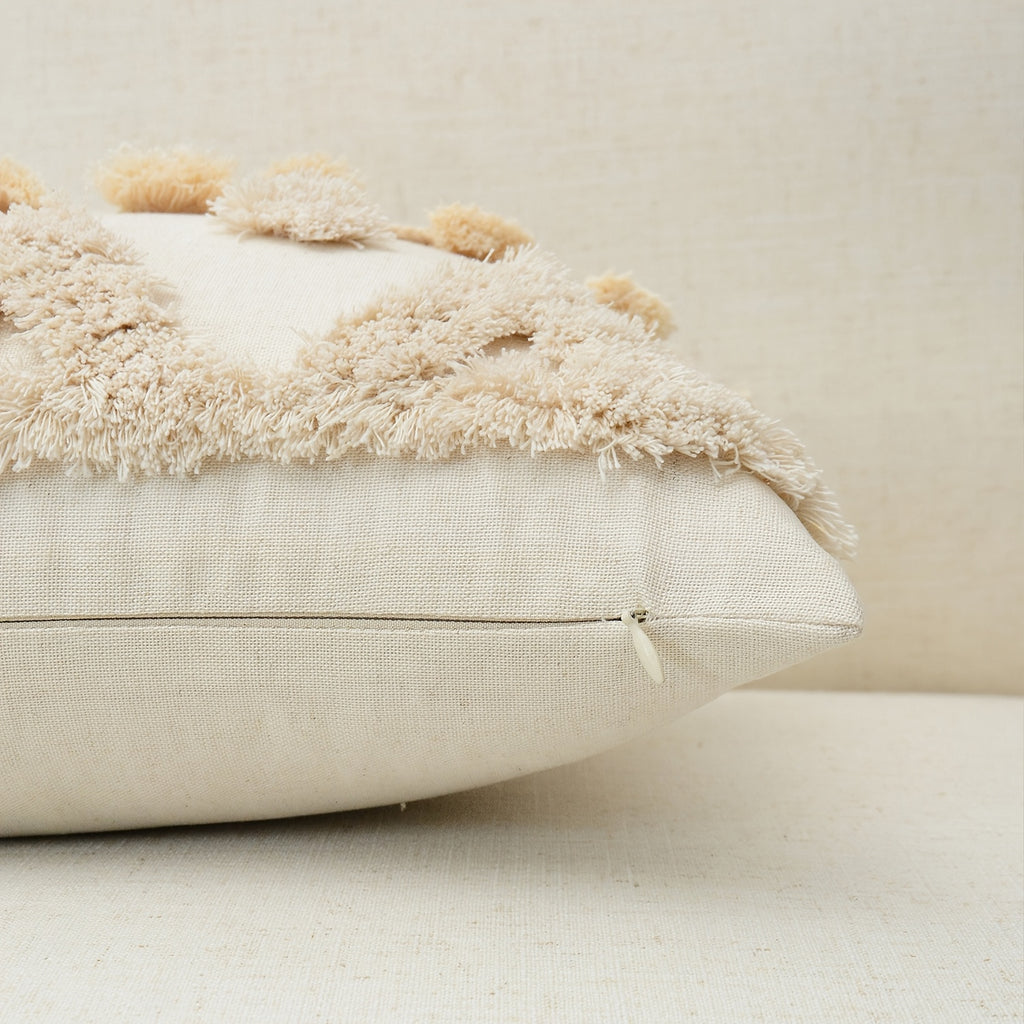 Natural Linen Cushion Cover with Geometric Tassel Detail