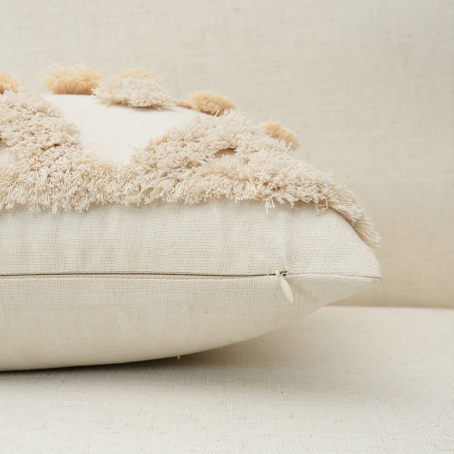 Natural Linen Cushion Cover with Geometric Tassel Detail