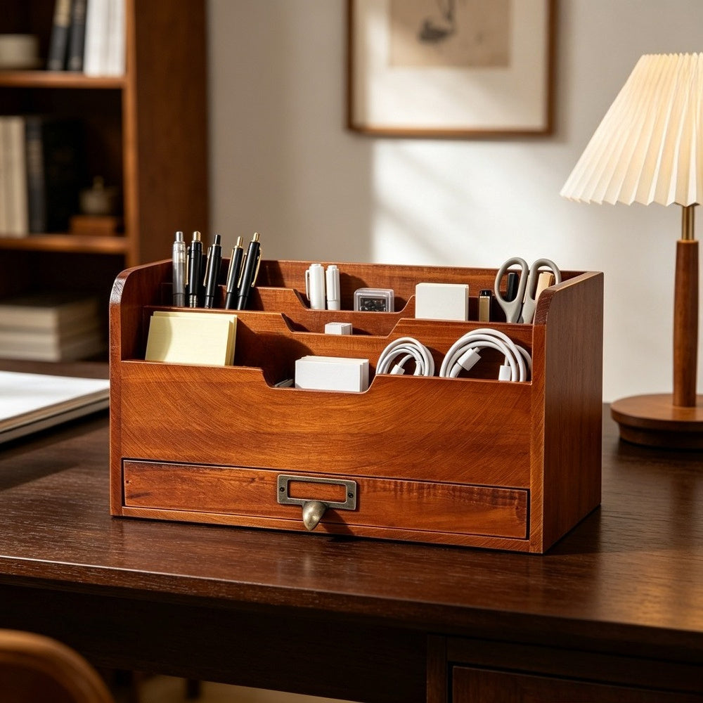 3-Tier Rustic Wooden Desk Organiser