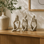 Set of 3 Abstract Seated Human Sandstone Resin Figurines