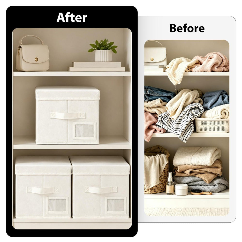 Set of 3 Large Fabric Storage Boxes with Lids