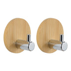 4 Adhesive Stainless Steel Hooks with Wood Base