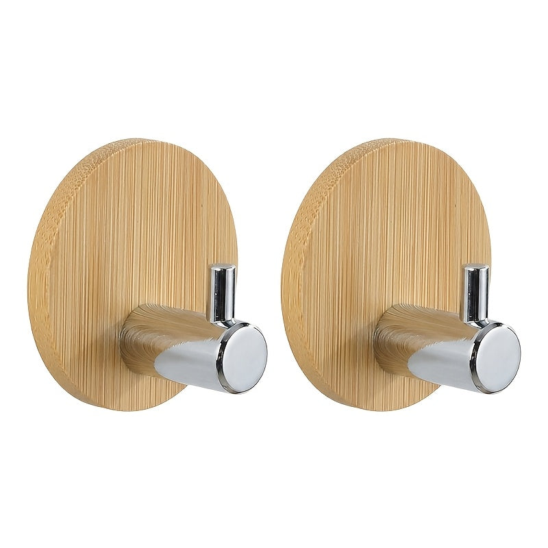 4 Adhesive Stainless Steel Hooks with Wood Base