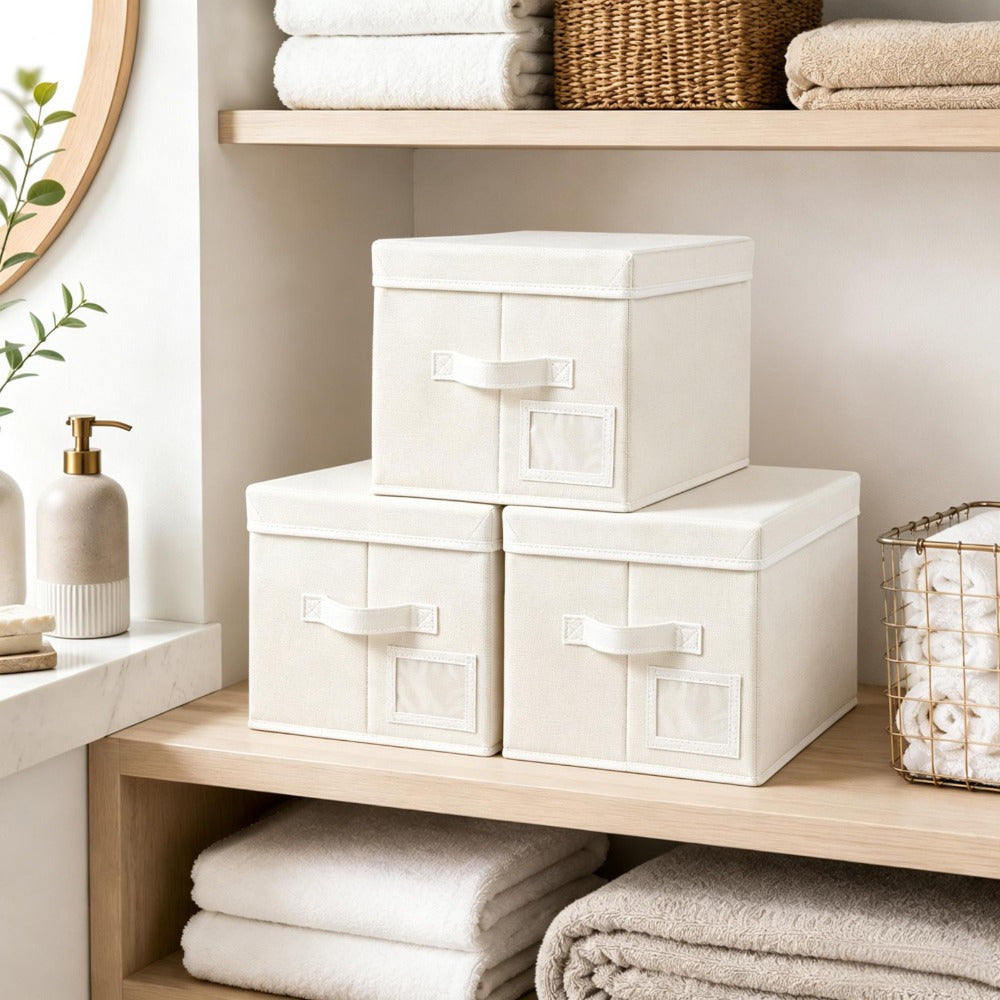 Set of 3 Large Fabric Storage Boxes with Lids