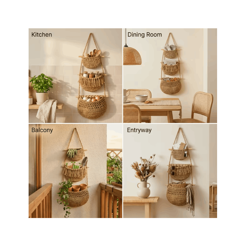 3-Tier Boho Braided Rope Wall Organiser