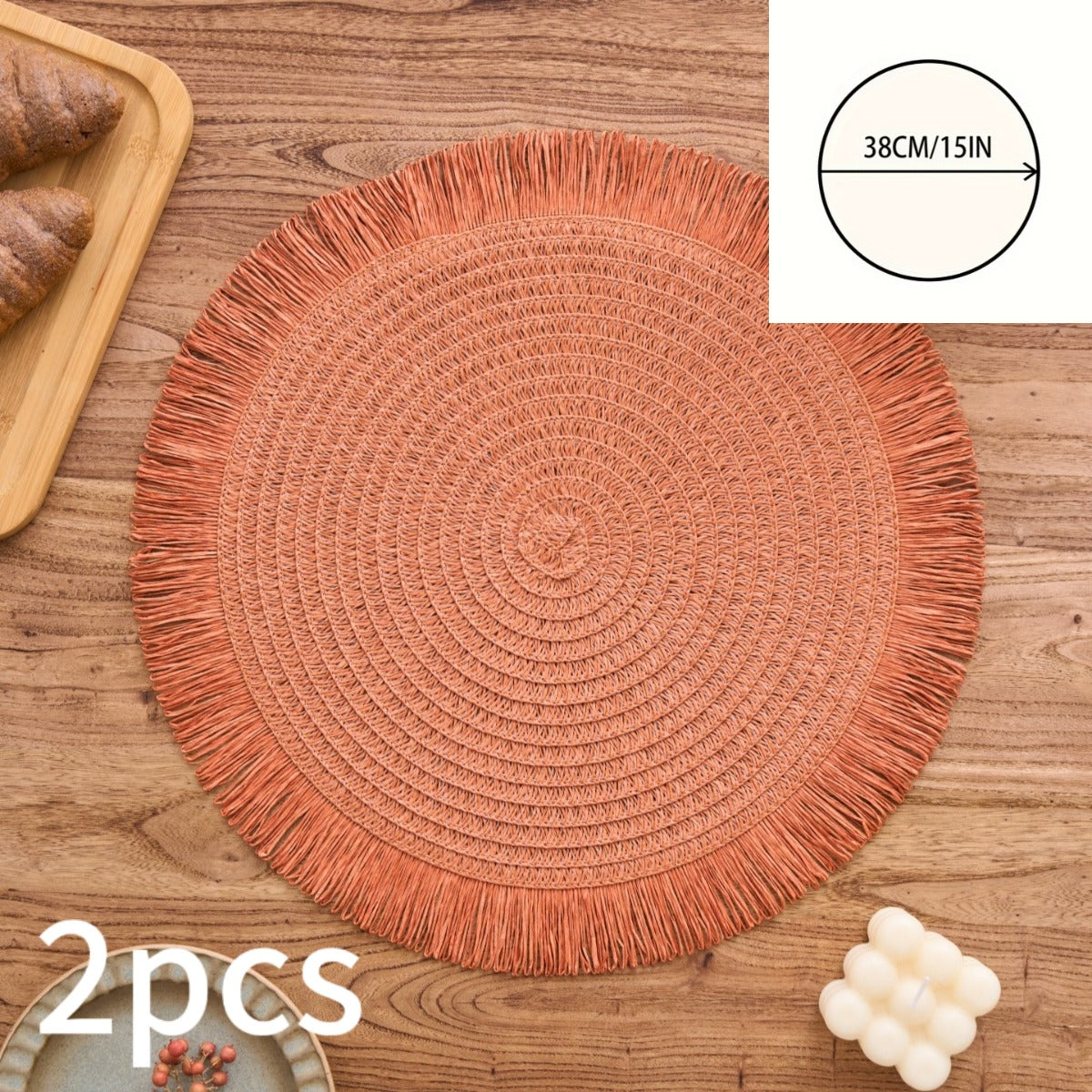 Bohemian Round Solid Colour Placemats – Set of 2, 4 or 8
