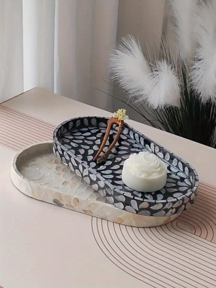 Mother-of-Pearl Inlay Oval Decorative Tray