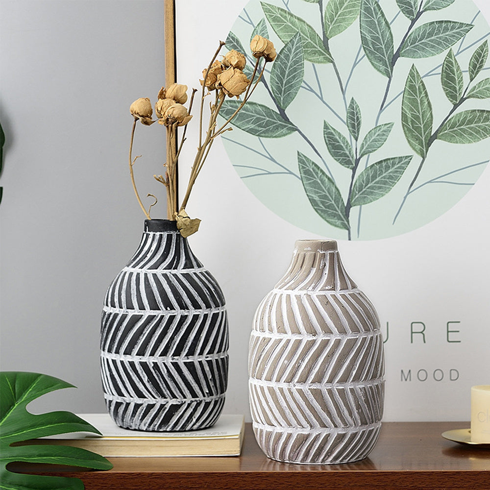 Nordic Striped Textured Ceramic Vase