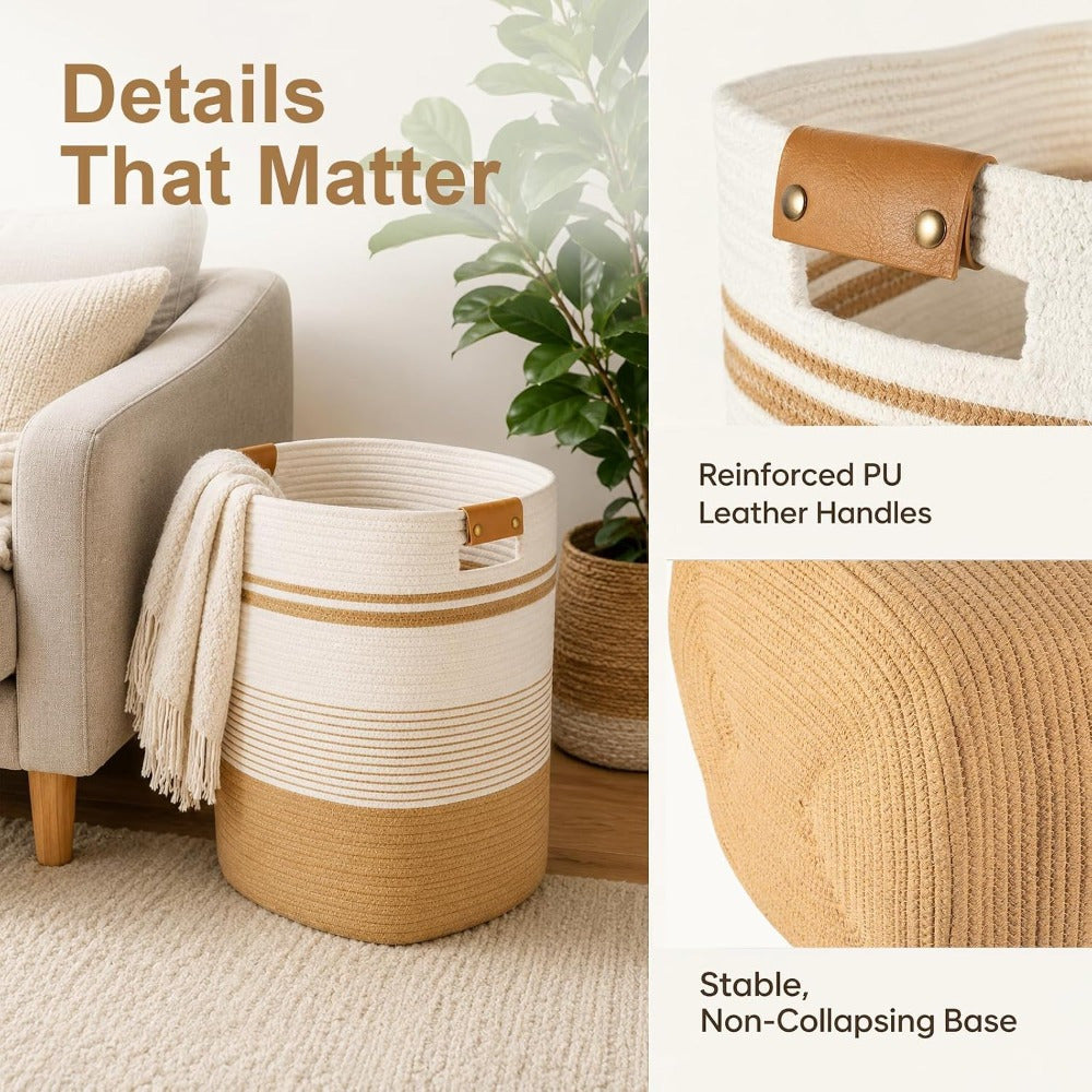 Large Cotton Rope Storage Basket with Handles