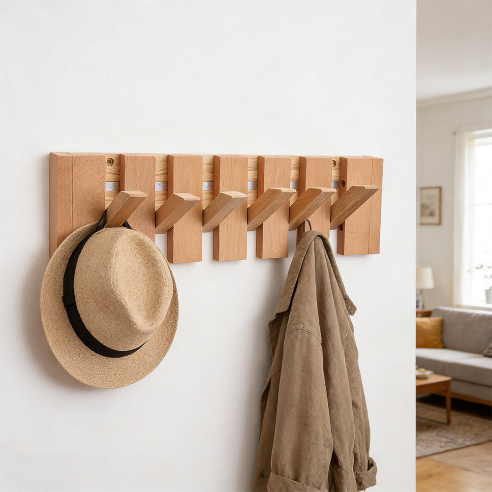 6-Hook Piano Key Wall-Mounted Wooden Coat Rack