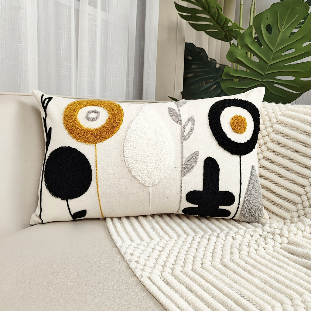 Round Floral Embroidered Cushion Cover