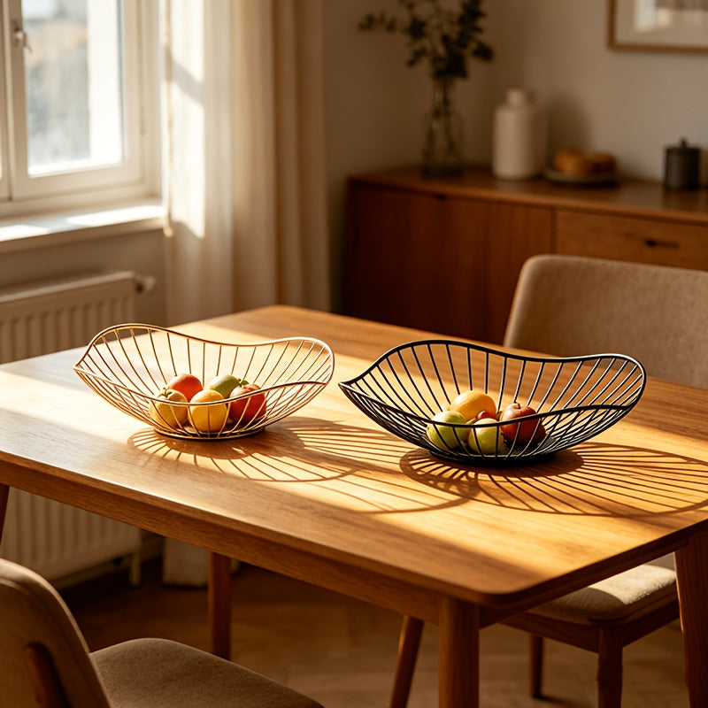 Set of 2 Black & Gold Wrought Iron Fruit Baskets