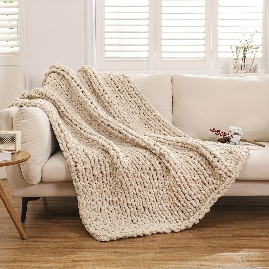 Chunky Knit Chenille Throw – 100% Polyester
