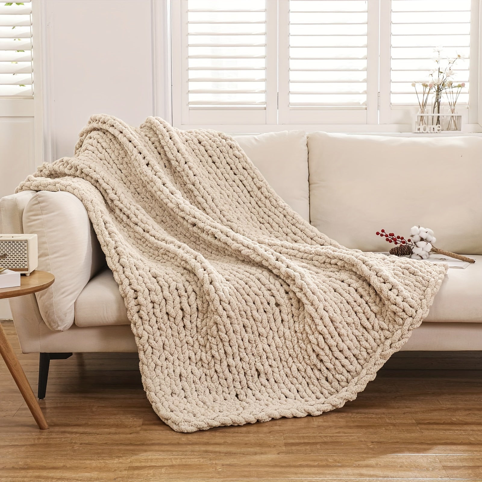 Chunky Knit Chenille Throw – 100% Polyester