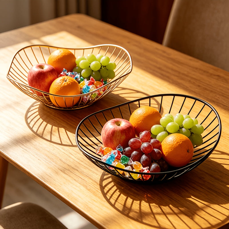 Set of 2 Black & Gold Wrought Iron Fruit Baskets