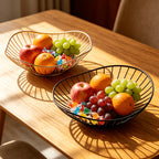 Set of 2 Black & Gold Wrought Iron Fruit Baskets