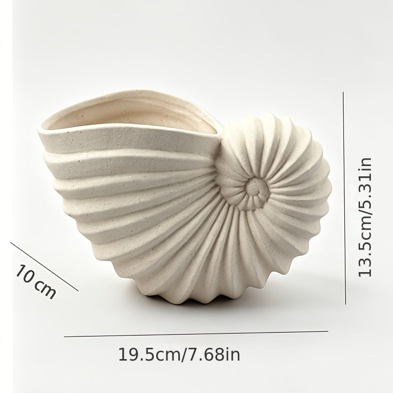 Nautilus Shell Ceramic Vase – Coastal Wabi-Sabi
