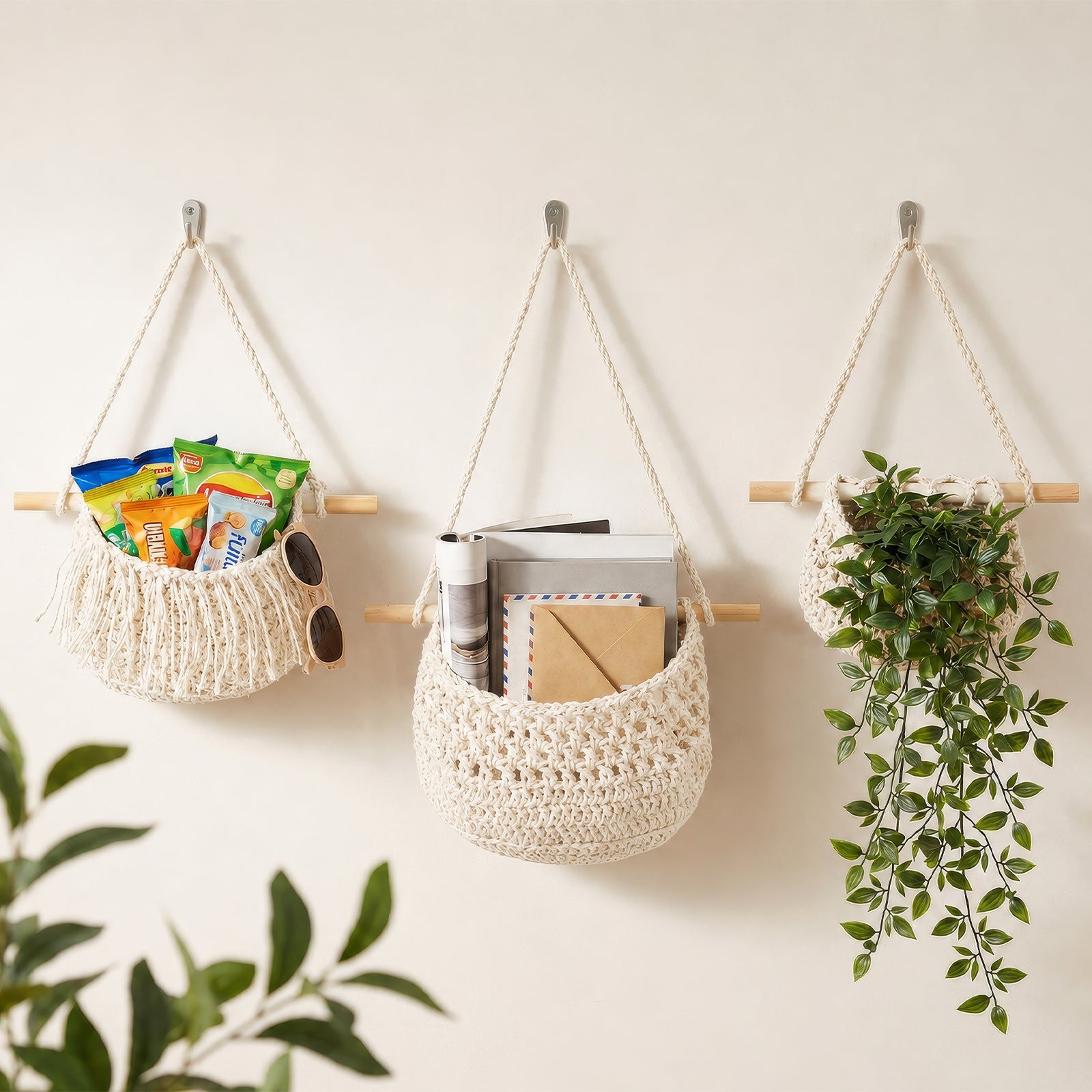 3-Tier Boho Braided Rope Wall Organiser