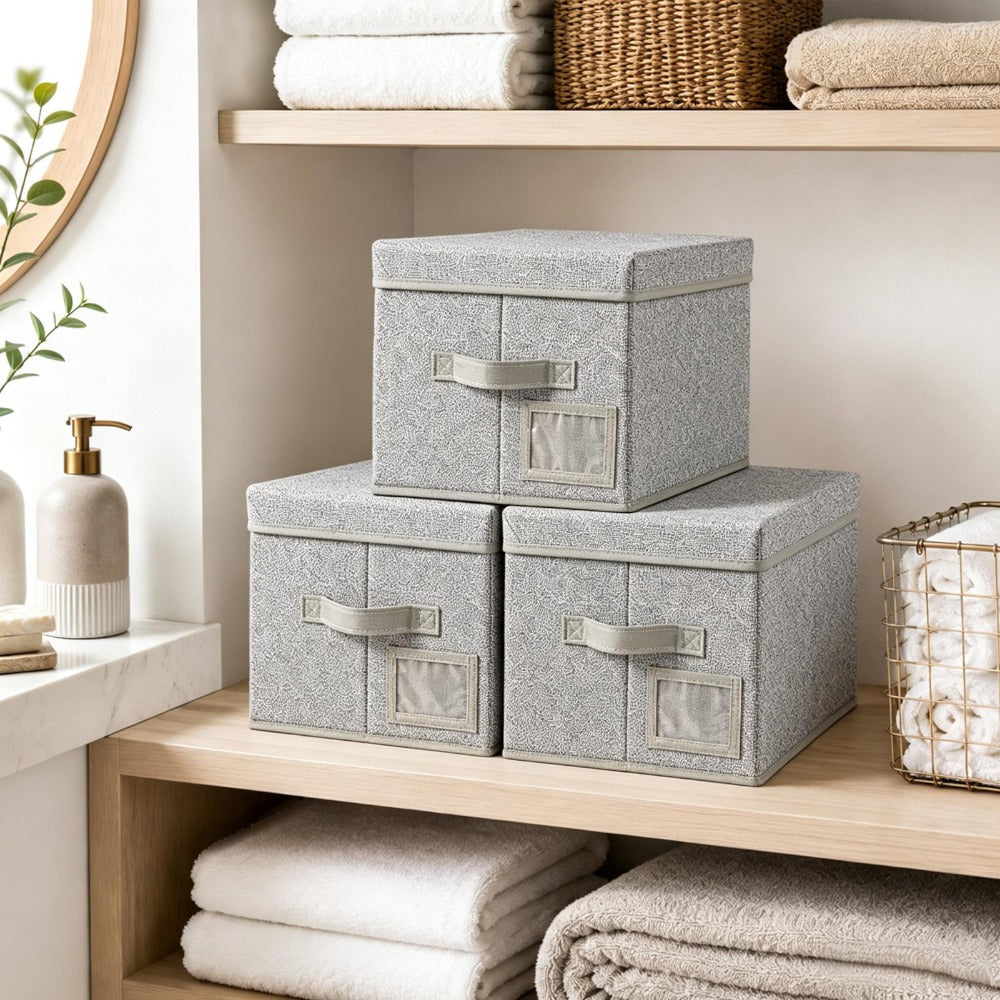 Set of 3 Large Fabric Storage Boxes with Lids