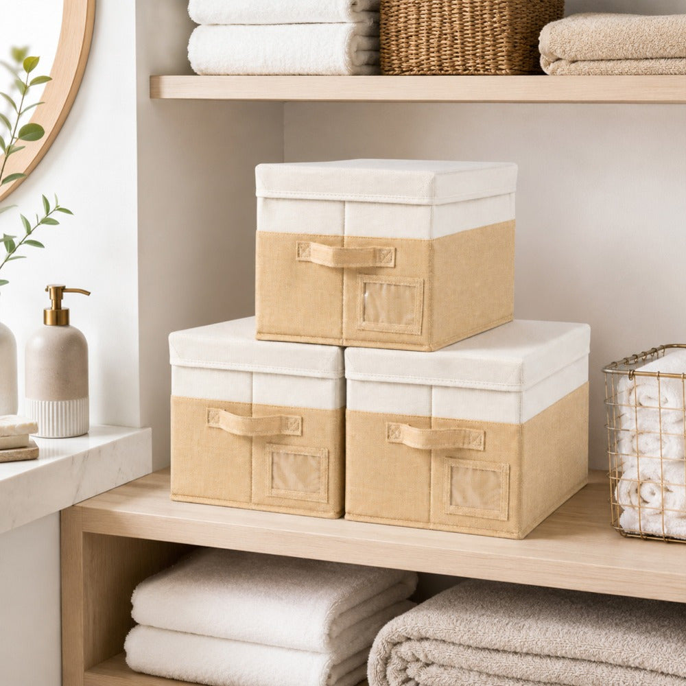 Set of 3 Large Fabric Storage Boxes with Lids