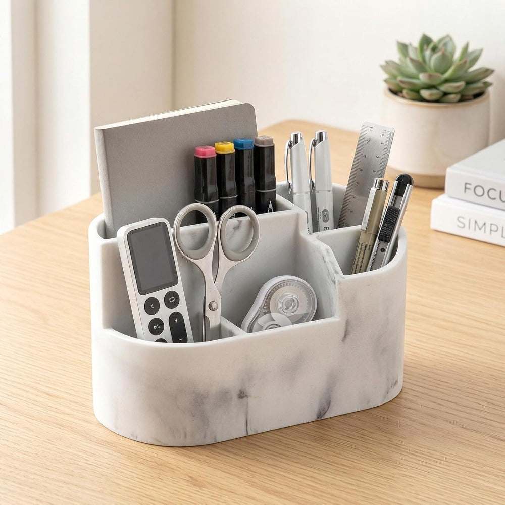 White Marble Resin Toothbrush & Cotton Box Set