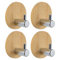 4 Adhesive Stainless Steel Hooks with Wood Base