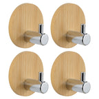 4 Adhesive Stainless Steel Hooks with Wood Base
